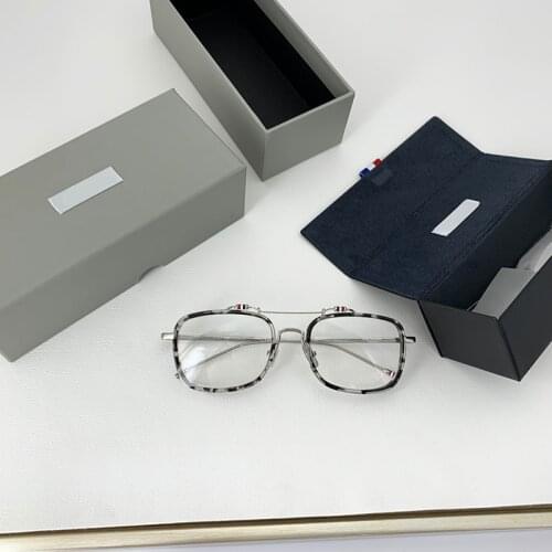 Retro THOM Eyeglasses Frames Mens And Womens Gray Tortoiseshell Frame Metal Acetate TBX816 Myopia Glasses