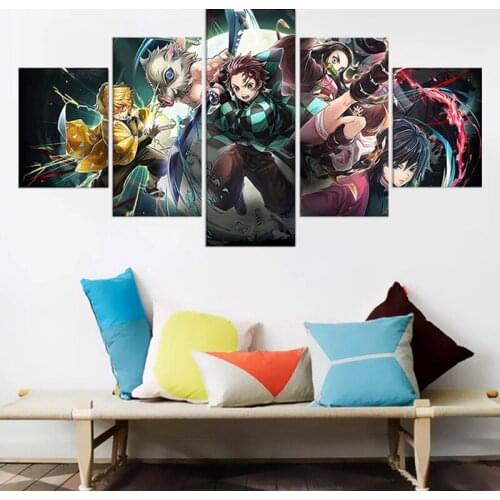 Japanese Anime Demon Slayer Poster Wall 5 Pcs HD Canvas Printing Poster for Living Room, Bedroom Club Wall Art Decor