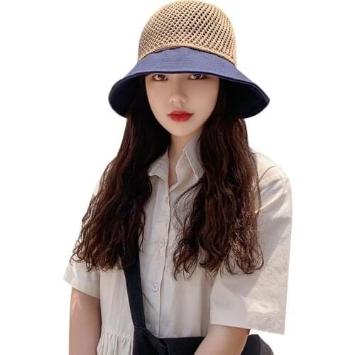Womens summer temperament elegant bowknot fluffy straw hat beach street casual sun hat kawaii girl cute round brim hat /F