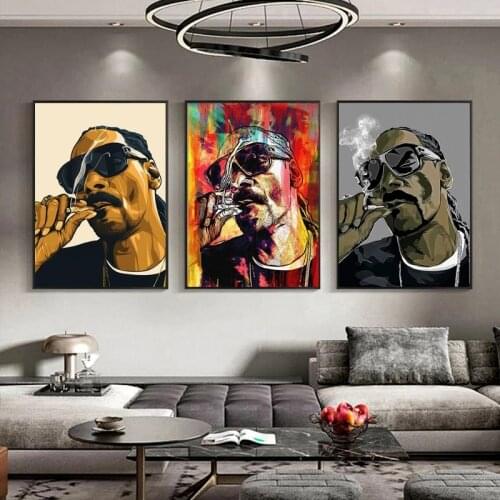 Snoop Dogg Smoking Posters and Prints Hip Hop Rapper Portrait Canvas Painting on The Wall Art Pictures for Living Room Decor