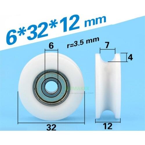 SWMAKER 6*32*12mm U type groove, plastic POM, guide wheel through 7mm diameter groove wheel, rolling pulley, bearing wheel