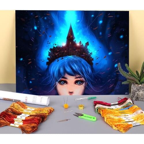 Scenery Crown Printed Fabric 11CT Cross-Stitch Embroidery Patterns DMC Threads Painting Needlework Sewing Promotions