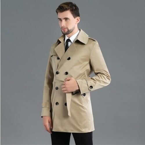 Spring autumn mens trench coats khaki man double-breasted coat men clothes khaki slim fit overcoat long sleeve 2021 new designer