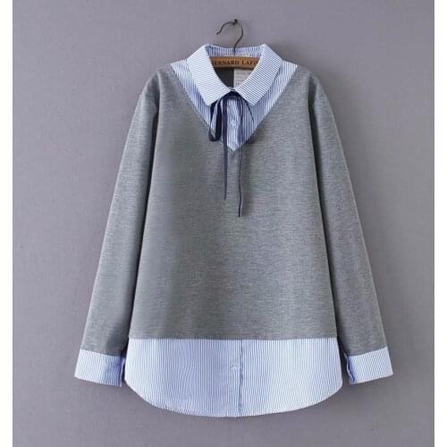 Spring 2021 Women Sweatshirts Plus Size Fashion Casual Clothes Female Hoodies Fake Two Pieces Loose Stripe Tops