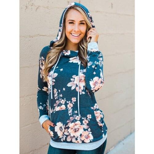 Womens Hoodie Long Sleeve Drawstring Pullover Printed Sweatshirt Preppy Style Female Tunic Tops