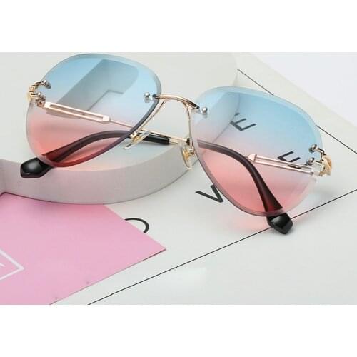Rimless Sunglasses Women Brand Designer Sun Glasses Gradient Shades Cutting Lens Ladies Frameless Metal Eyeglasses UV400