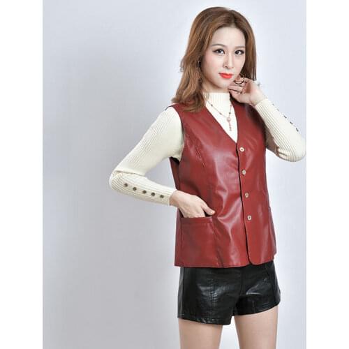 2021 Spring and Autumn Black PU Leather Vest Women Slim Short Waistcoat Sleeveless Jacket Coat V Collar Lady Vests Y192