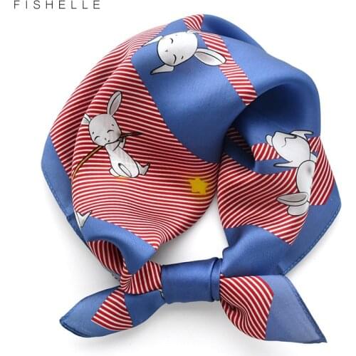 Blue star cartoon rabbit silk scarf women 100% real silk scarves children 50cm small square headband wrap gift for lady and baby