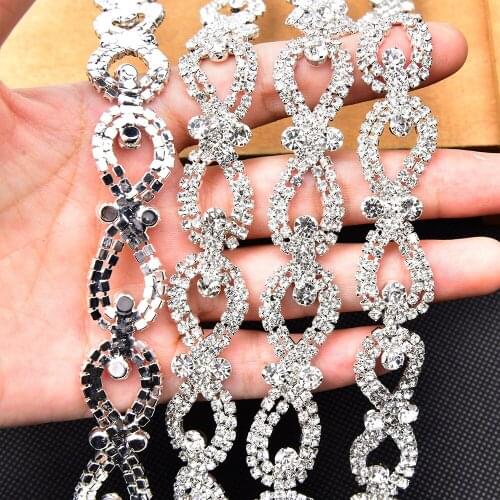 1.8Cm Silver Rhinestone Crystal Chain Water Drop Glass Diamond Bow Shape Flower Trimming Diy Jewelry Garment Belt Accessories