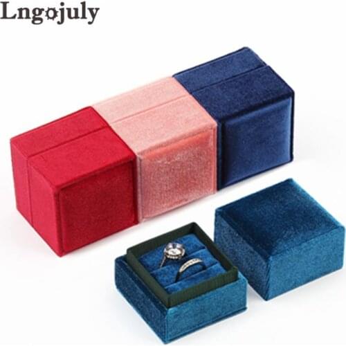Wholesale Jewelry Packaging Box In Multiple Colour Velvet Square For Ring Gift Box 10 Pieces