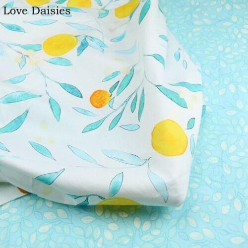 100% Cotton Width235cm WHITE Fruit Yellow Lemon Blue Leaves Camel Wave Twill Fabric for DIY Bedding Apparel Dress Decor Handwork