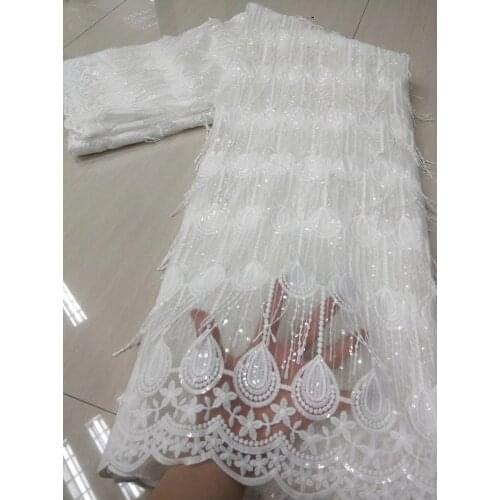 2021 Latest Milk Silk Lace Fabric With Sequins Tassels Lace Fabric 3D Lace Fabric African Lace Fabric for Party Wedding VFM4916