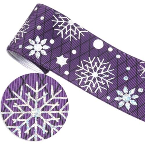 5 yards 38mm Purple Laser Snowflake Pattern Diamond Striped Ribbed Printing Grosgrain Ribbon for DIY Package Clothing Accessory