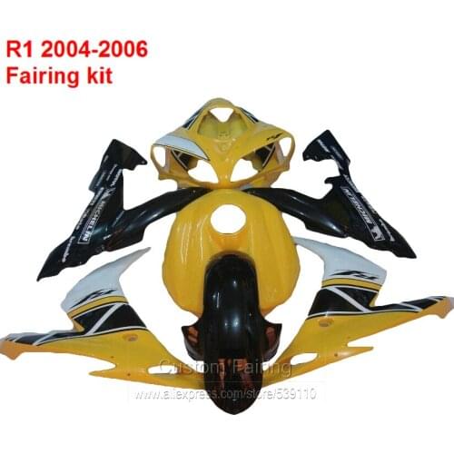 Free custom Fairings For YAMAHA YZF R1 2004 2005 2006 year 04 05 06 ( Yellow Black ) fairing kit Injection Molded SZ64