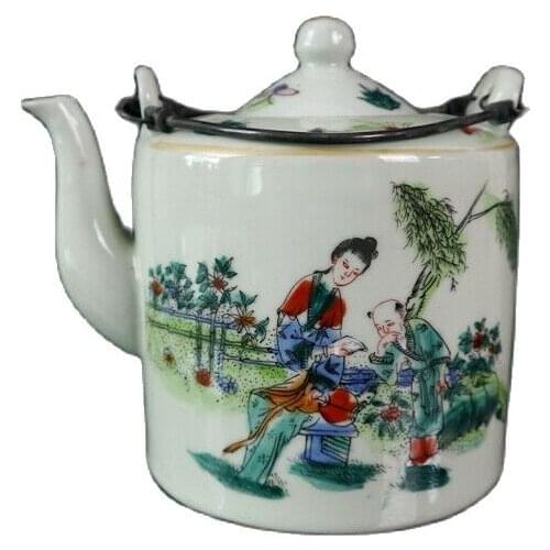 Chinese Old Porcelain Pastel Figure Figure Patterned Lifting Beam Pot Teapot