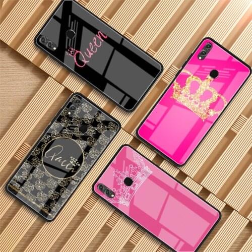 Queen and king crown Coque Tempered Glass Phone Case For Huawei P20 P30 lite P20 P30 PRO MATE20 lite MATE20PRO Honor 10