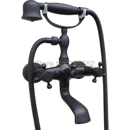 Black Oil Rubbed Brass Modern Bathroom Shower Taps Dual Handle Bathtub Faucet Set with Wall Mounted Handheld Shower ltf706