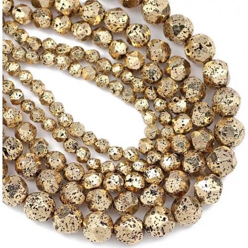 Ancient 14 Glod Volcanic Lava Natural Stone 6/8/10/12mm Faceted Round Spacer Loose Beads For Jewelry Making DIY Bracelet 15