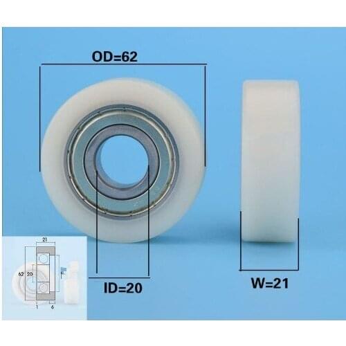F20*62*21 high loading big bearing roller wheel inner diamater 20mm flat type nylon sliding wheel Outer diameter 62mm 2062