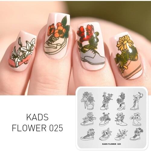 KADS New Arrival 1PC Flower Bouquet with Pretty Shoes Templates DIY Image Nail Art Stamping Plate Design Stamp Nail Stencil