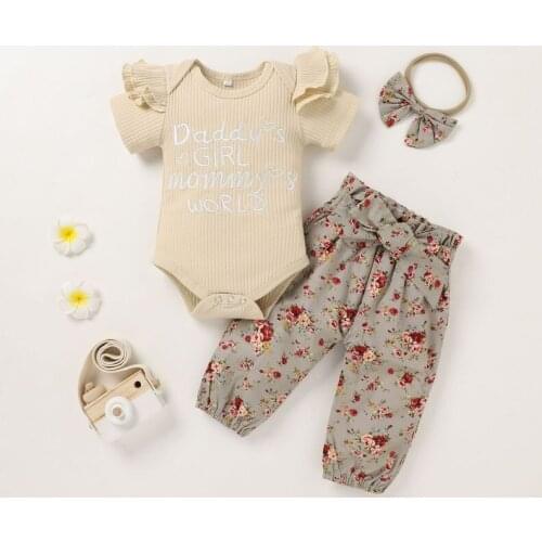 3 Piece Set Baby Girl Clothes Girls Summer Clothes Set Short Sleeved Shorts Cute Cotton Pant Kids Headwear Tracksuit Soft Outfit