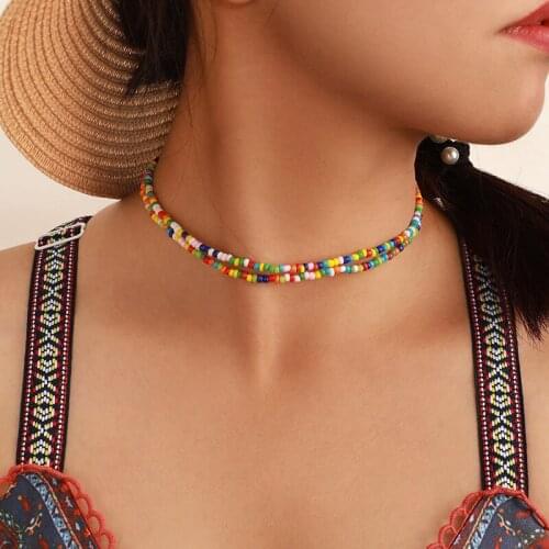 Trends Fashion Joker Handmade Bohemia Colorful beads necklace Colorful beads necklace Lady necklace Party gifts