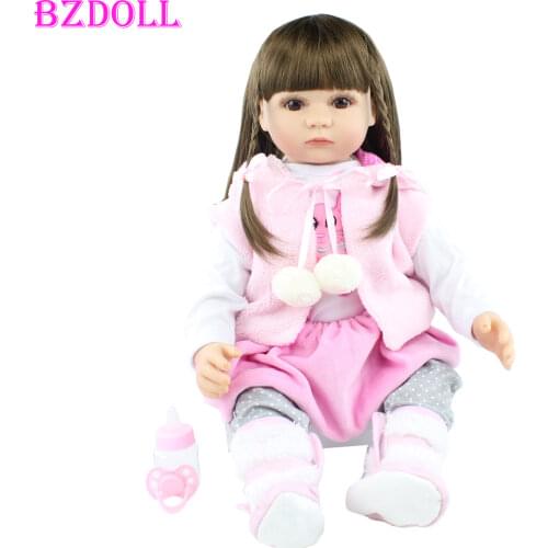 60cm/55cm Soft Silicone Reborn Toddler Baby Doll Toys For Girl Long Hair Princess Like Alive Boneca Dress Up Birthday Gift