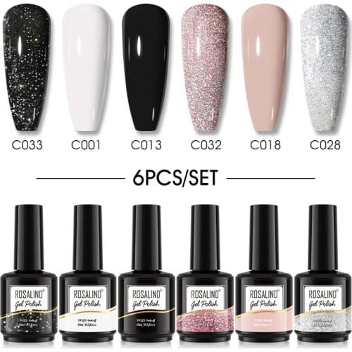 ROSALIND Nail Gel Polish Set 6Pcs/Set 15ml Hybrid Semi Permanent UV LED Base Top Coat For Manicure Nail Gel Kit