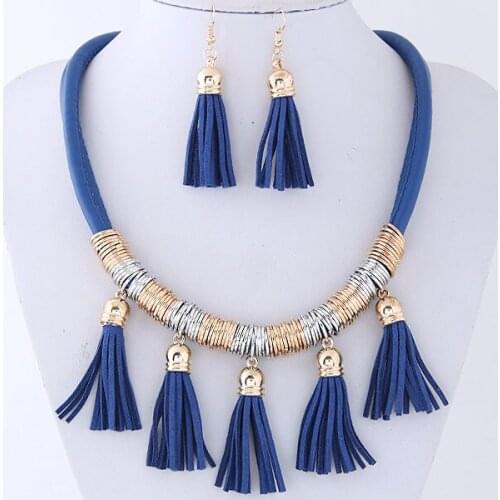 2018 new bohemian necklace earrings set tassel pendant vintage collar boheme women necklace bijoux femme
