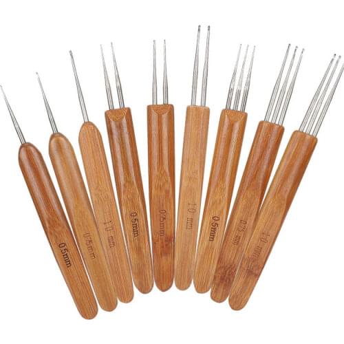 9Pcs DIY Dreadlock Crochet Hook Set Single Double Three Bambo Handle Braid Hair Weaving Tool Sewing supplies sewing accessories