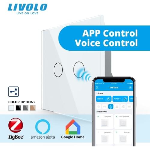 LIVOLO EU Standard Smart ZigBee Wall Light Touch Switch,2 Gang 2 Way Cross Wireless Control for Google Home Alexa Echo Device
