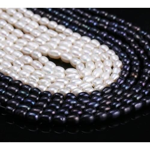 Natural Freshwater Cultured Pearls Beads Rice Shape 100% Natural Pearls for Jewelry Making DIY Strand 14 Inches Size 3-4mm