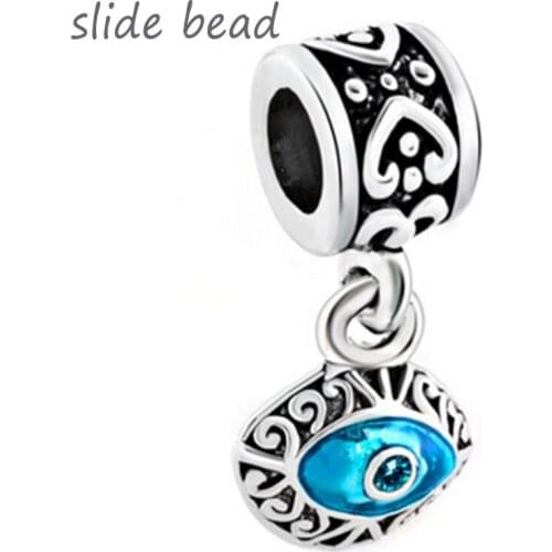 New slide bead for jewelry making. Filigree Masonic Blue Evil Eye Dangle Heart suitable for Pandora bracelet