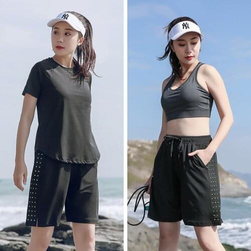 New Womens sport 3 piece Loose Sexy Bras top Tracksuit Fitness Yoga Gym Workout Run Jogging shorts XXL Suit Female