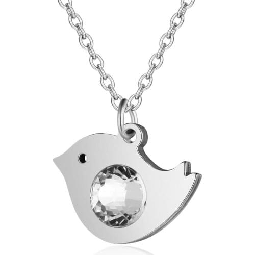 Fnixtar Never Tarnish Stainless Steel Bird Charm Necklace for Women 7mm Crystal Stone 316 Steel Animal Pendant Jewelry