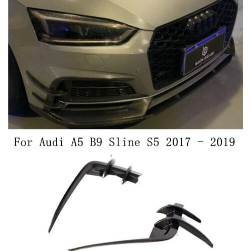 Carbon Fiber Front Bumper Candards Fog Grill Cover Trims Bumper Fins Vents Fits For Audi A5 S5 B9 Sline 2017 - 2019