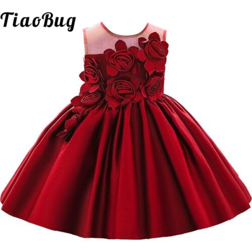 Toddlers Baby Girls Flower Dresses Round Neck Sleeveless Bowknot 3D Flowers Dress for Girls Birthday Party Infants Clothing