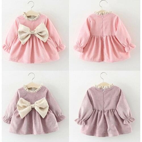 Pink Purple Toddler Baby Girl Kids Big Bow Warm Party Wedding Princess Winter Dress Long Sleeve Thick Tutu Dresses