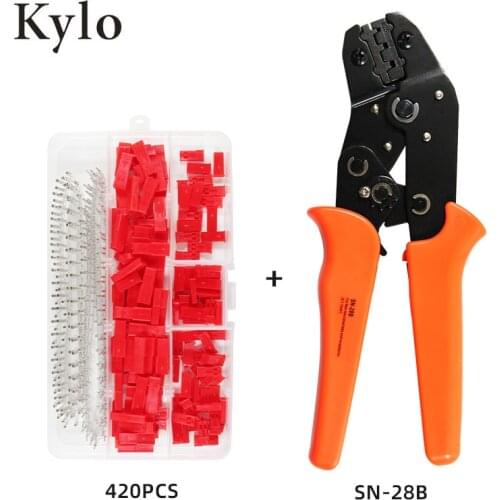 Sn-28b+420pcs 2.54mm JST SYP 2-Pin Female & Male Red Plug Housing Crimp Terminal Connector Kit Ferrule Crimper Wire Hand Tool