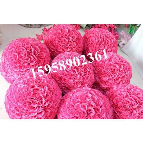 SPR 50cm wedding artificial silk flower ball plastic inner-purplish red or plum or hot pink-kissing ball-bride flower