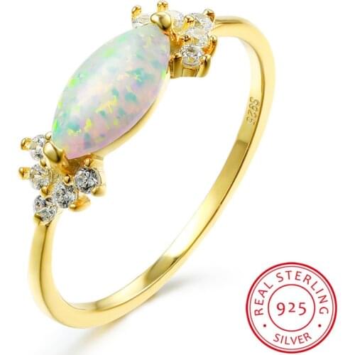 Unique Female White Fire Opal Ring Minimalist Silver Yellow Gold Water Drop Engagement Ring Promise Love Wedding Rings For Women