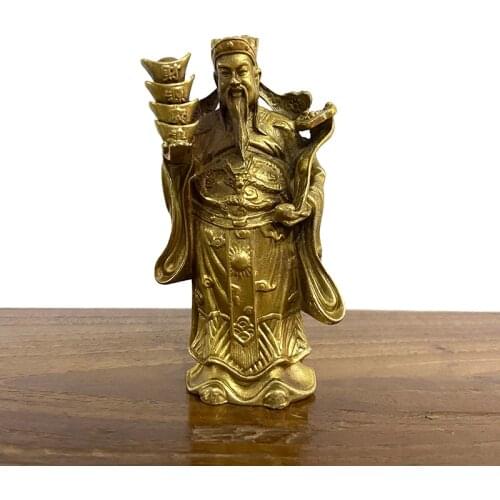 Vintage Bronze Chinese God of Wealth Longevity Statues Home Decoration Antique Traditional Buddha Feng Shui Ornaments Figurines