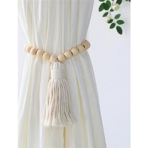 Macrame Curtain Tiebacks Hand-Woven Cotton Rope Wooden Bead Tasse Window Braided For Living Room Holdback Window Curtain Deocr