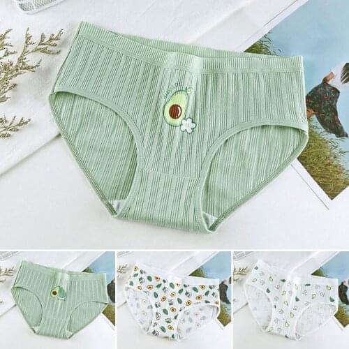 Womens Breathable Briefs Avocado Low-Waist Threaded Cotton Panties Underwear