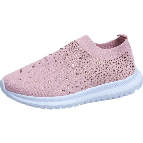 Womens Sneakers Vulcanized Shoes Ladies Slip-on Sock Shoes 2021 Sparkly Crystal Casual Sneakers Platform Shoes Zapatos De Mujer