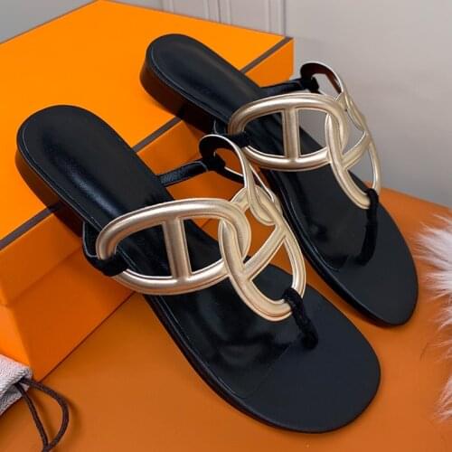 2021 Classic Luxury Simple Atmospher Strap Women Sandals High-end Customized Top Quality Sexy Women Shoes Flip Flops Size 35-41