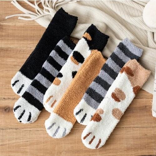 Winter socks women Plush cotton girl cartoon Keep warm Cats dogs Husky Corgi paw sock Japanese Kawaii knitting sox