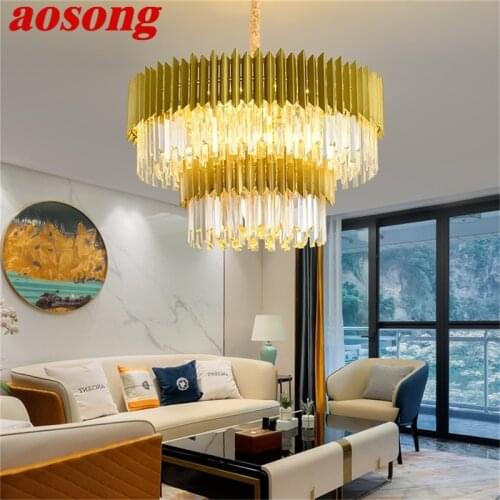 AOSONG Gold Luxury Chandelier Lamp Postmodern Pendant Light Fixtures Home LED Decorative for Living Dining Room