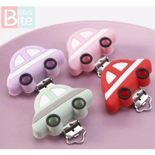 Bite Bites 1PC Baby Pacifier Clips Silicone Cartoon Car Clip Soother Holder DIY Infant Pacifier Nipples For Baby Teether Product