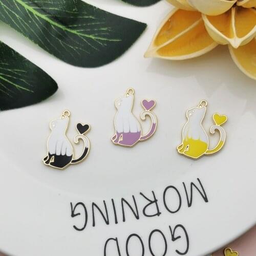 10Pcs/Lot Enamels Love Cats Shape Charms DIY Handmade Making Necklace Earring Jewelry Animals Pendant Material Accessories YZ832
